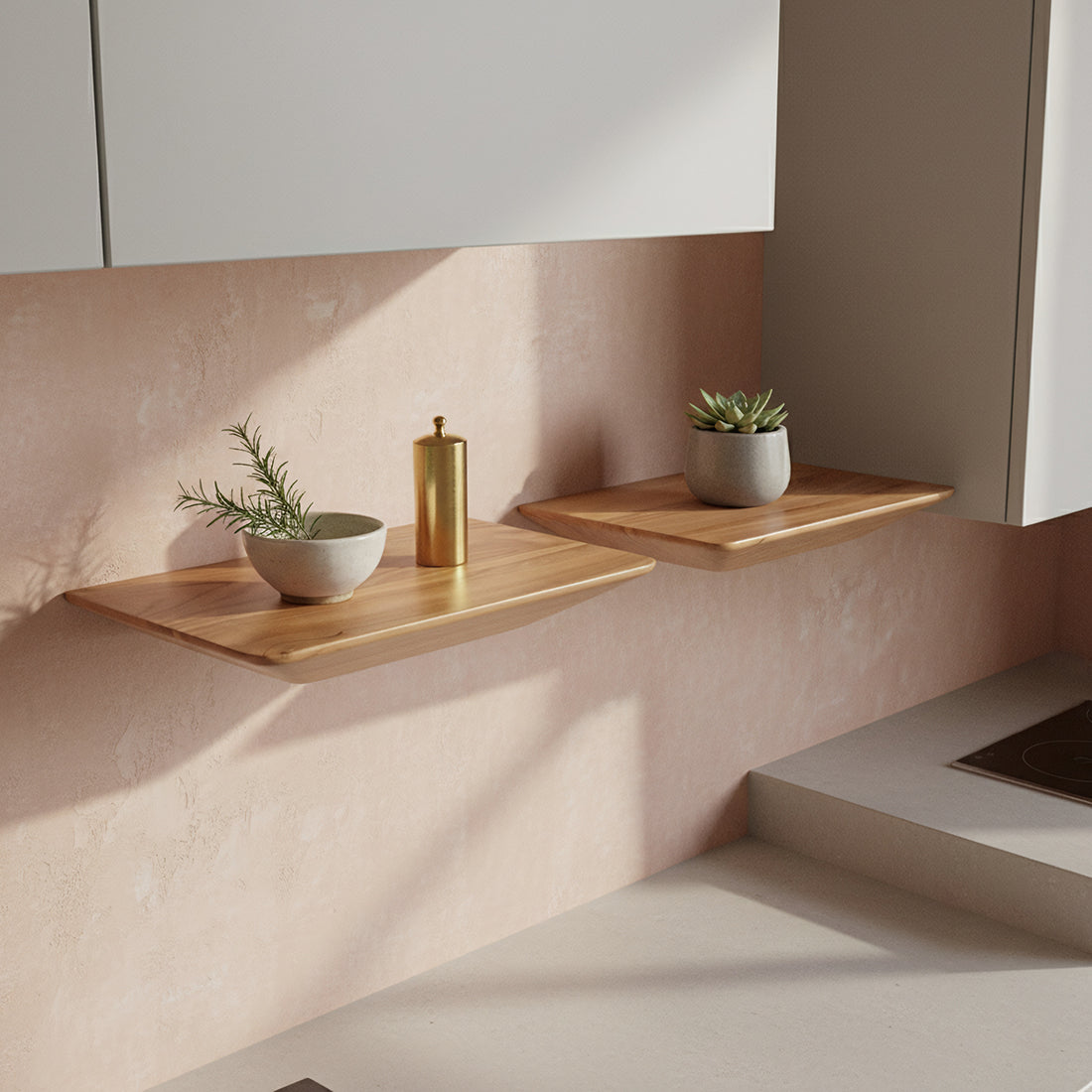 Craftsman Teakhouten Wandplank Set van 2 (25 cm)