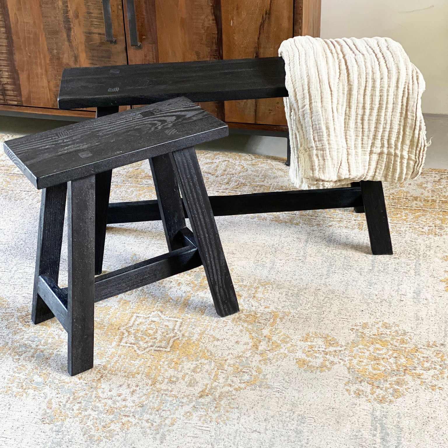 Zwart Houten Bankje ‘Bus Stop’ Large