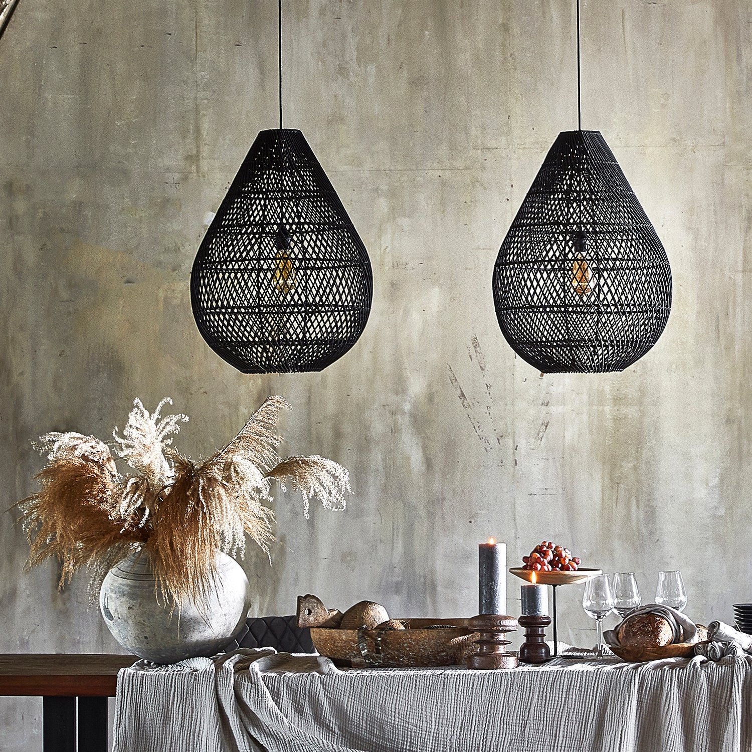 Maze druppel rotan hanglamp zwart - Ø 45x65 cm