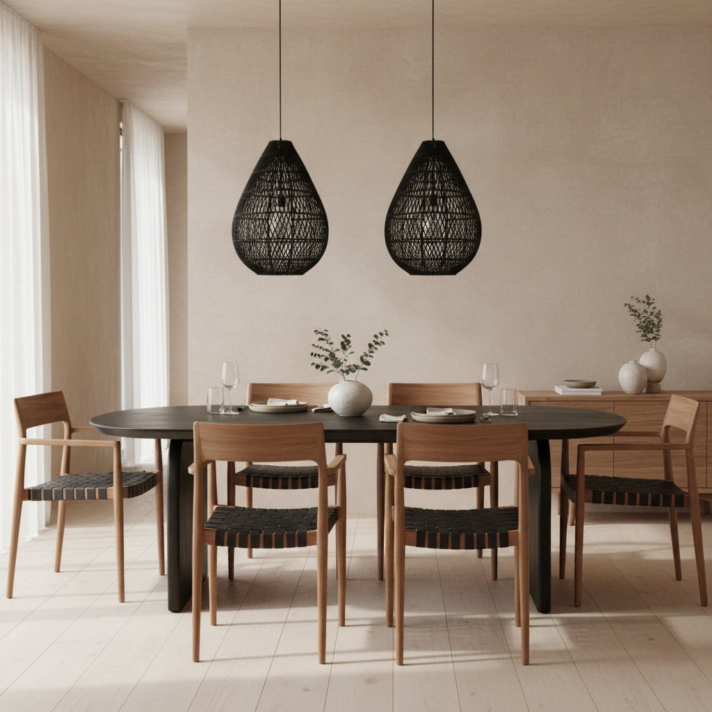 Maze druppel rotan hanglamp zwart - Ø 45x65 cm