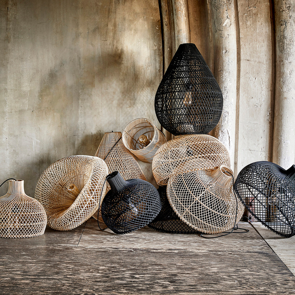 Maze druppel rotan hanglamp zwart - Ø 45x65 cm