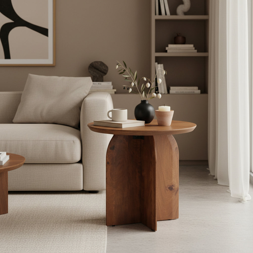 Bullnose Mangohouten Bijzettafel Cross Ø50 cm