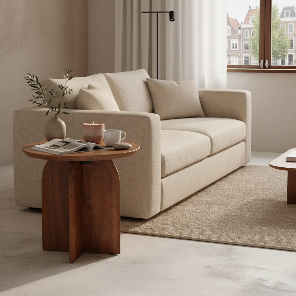 Bullnose Mangohouten Bijzettafel Cross Ø50 cm