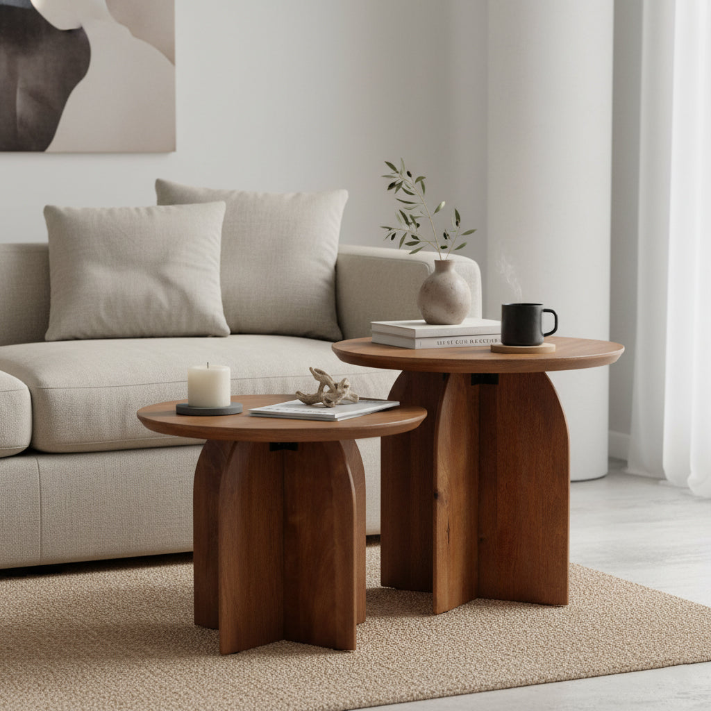 Bullnose Mangohouten Bijzettafel Cross Ø50 cm