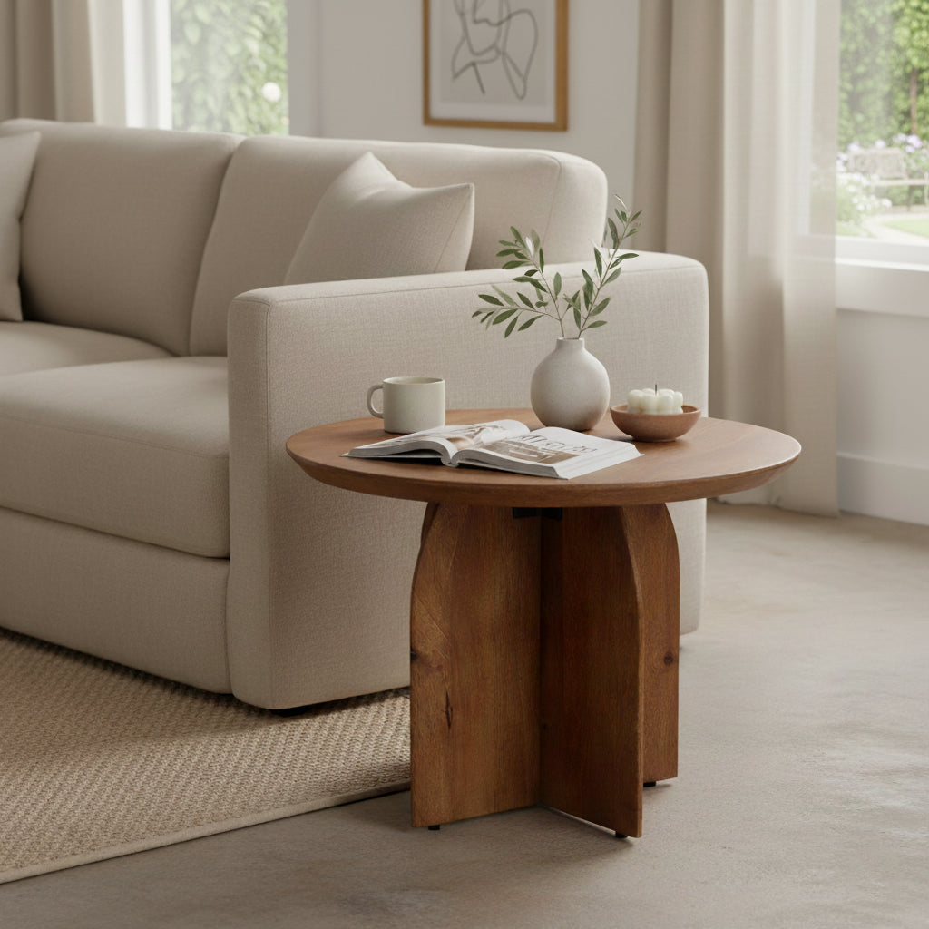 Bullnose Mangohouten Bijzettafel Cross Ø55