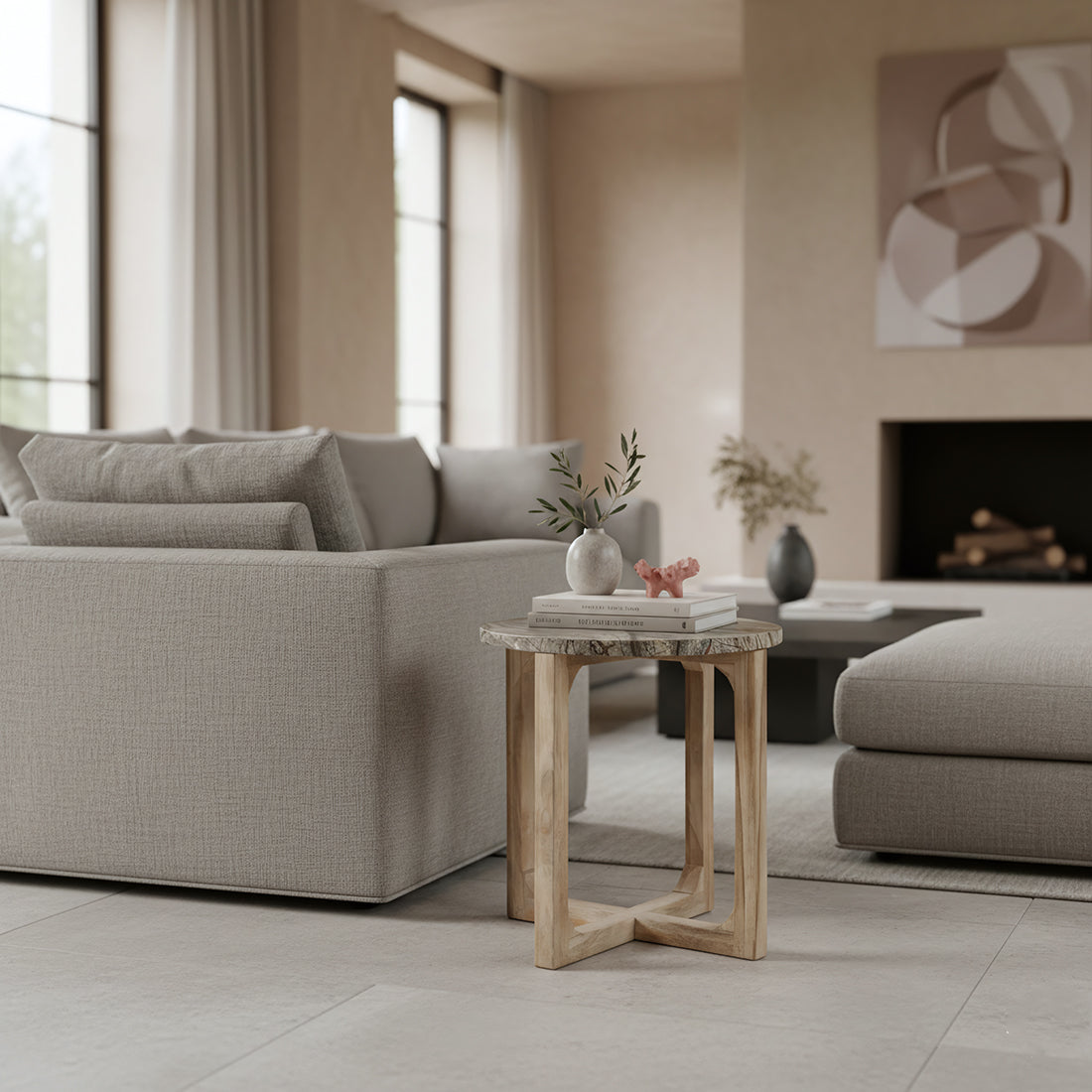 Crema Marmeren Bijzettafel Bizar