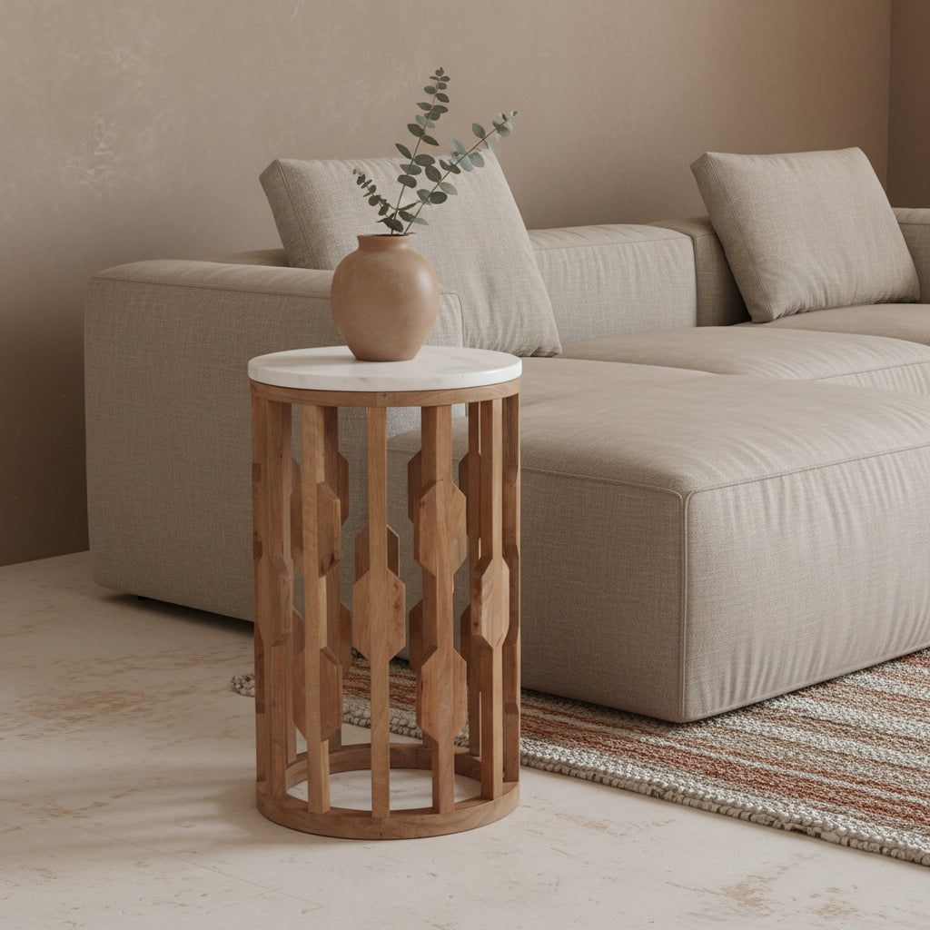 Atjeh Marmeren Bijzettafel Wit