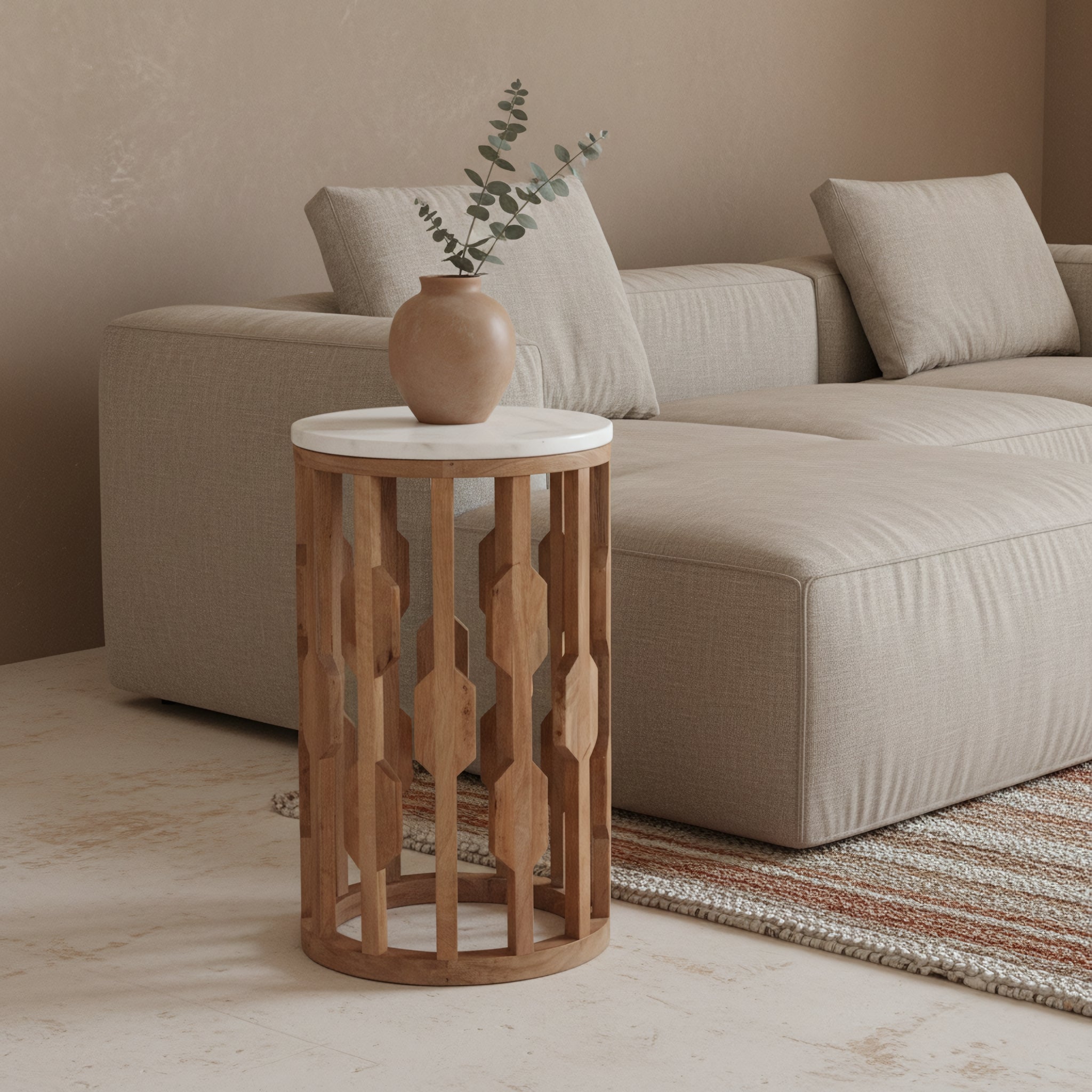 Atjeh Marmeren Bijzettafel Wit