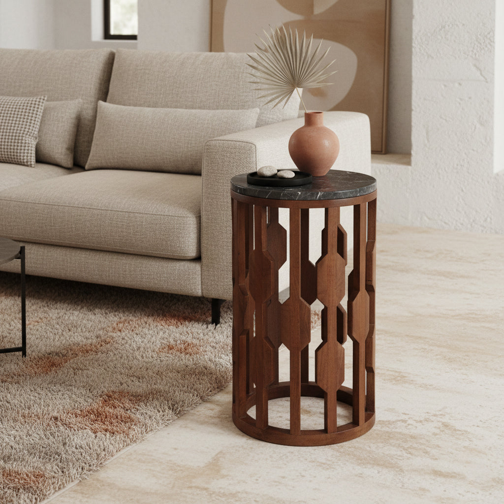 Brunei Marmeren Bijzettafel Zwart