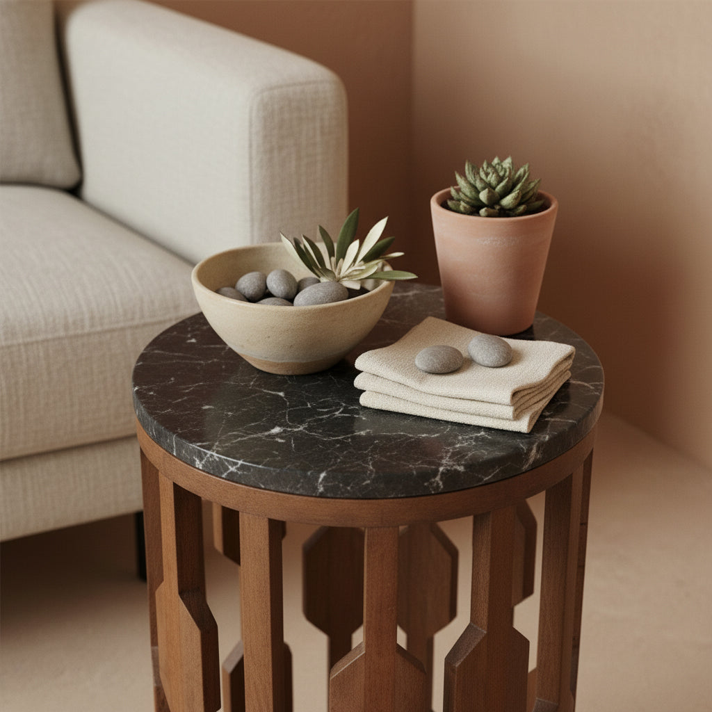 Brunei Marmeren Bijzettafel Zwart
